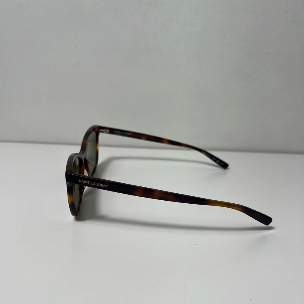 Saint Laurent YSL Logo Tortoise Shell Havana Green Cat Eye Square Sunglasses
